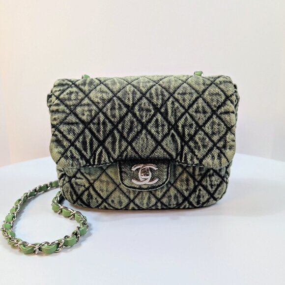 Chanel Mint Green Acid-Washed Denim Mini Flap Bag - Picture 1 of 14